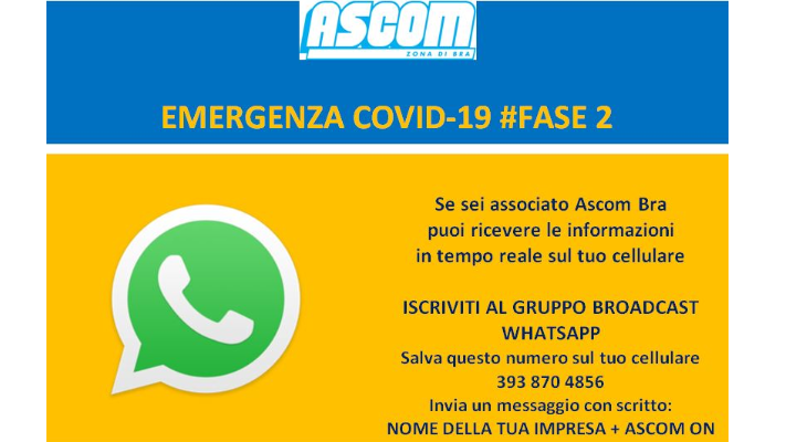 BROADCAST WHATSAPP PER GLI ASSOCIATI ASCOM BRA 