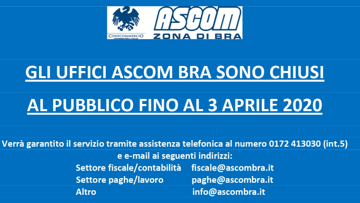 CHIUSURA UFFICI FINO AL 3 APRILE